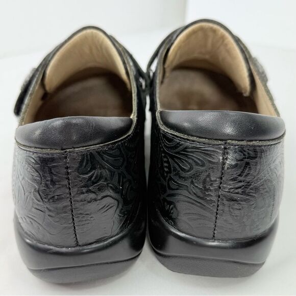 Alegria JOLEEN Black Tooled Floral Leather Slip On Adjustable Strap Support Clog - Picture 15 of 16